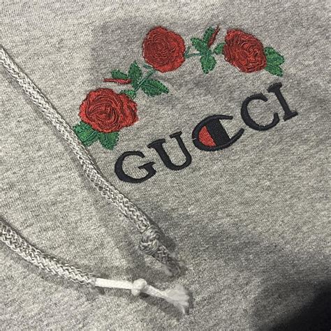 gucci champion rose embroidered hoodie|Gucci champion hoodie cheap.